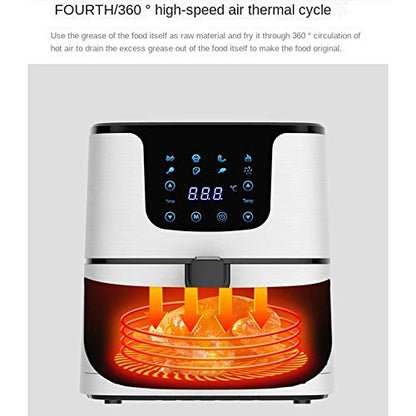 AJIEYMXD 5,5 l Multifunktions-Luftfritteuse, Hähnchen, Ölfreie Luftfritteuse, Fritteuse, Pizzakocher, Smart Touch LCD, Elektrischer Deep Airfryer, Gedenktag